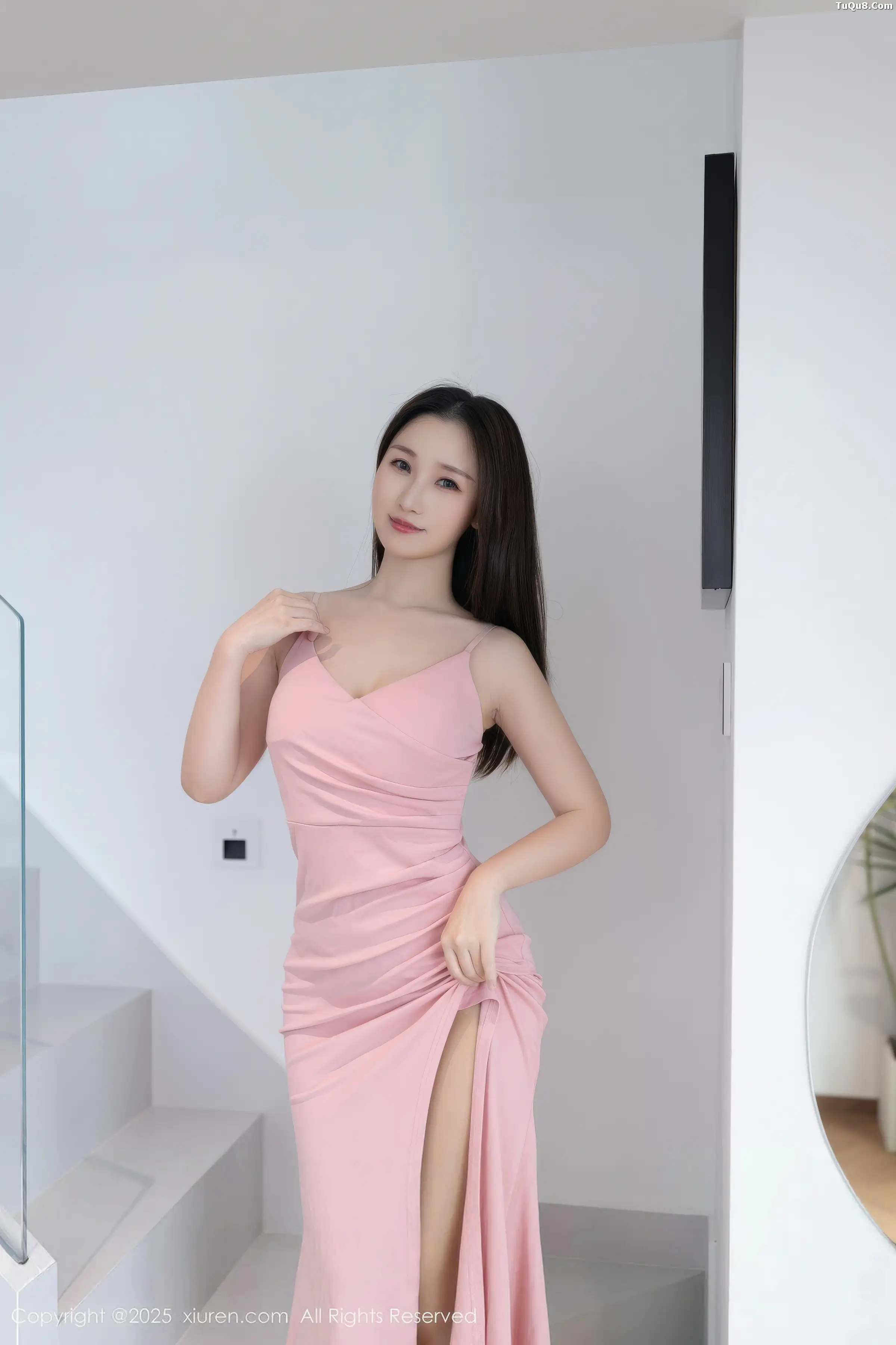 Apricot Yada Sexy Pink One-Piece Long Dress with Ultra-Thin Sheer Fabric Photoshoot Featuring Graceful Figure, Absolutely Beautiful Photo Set 82P 2