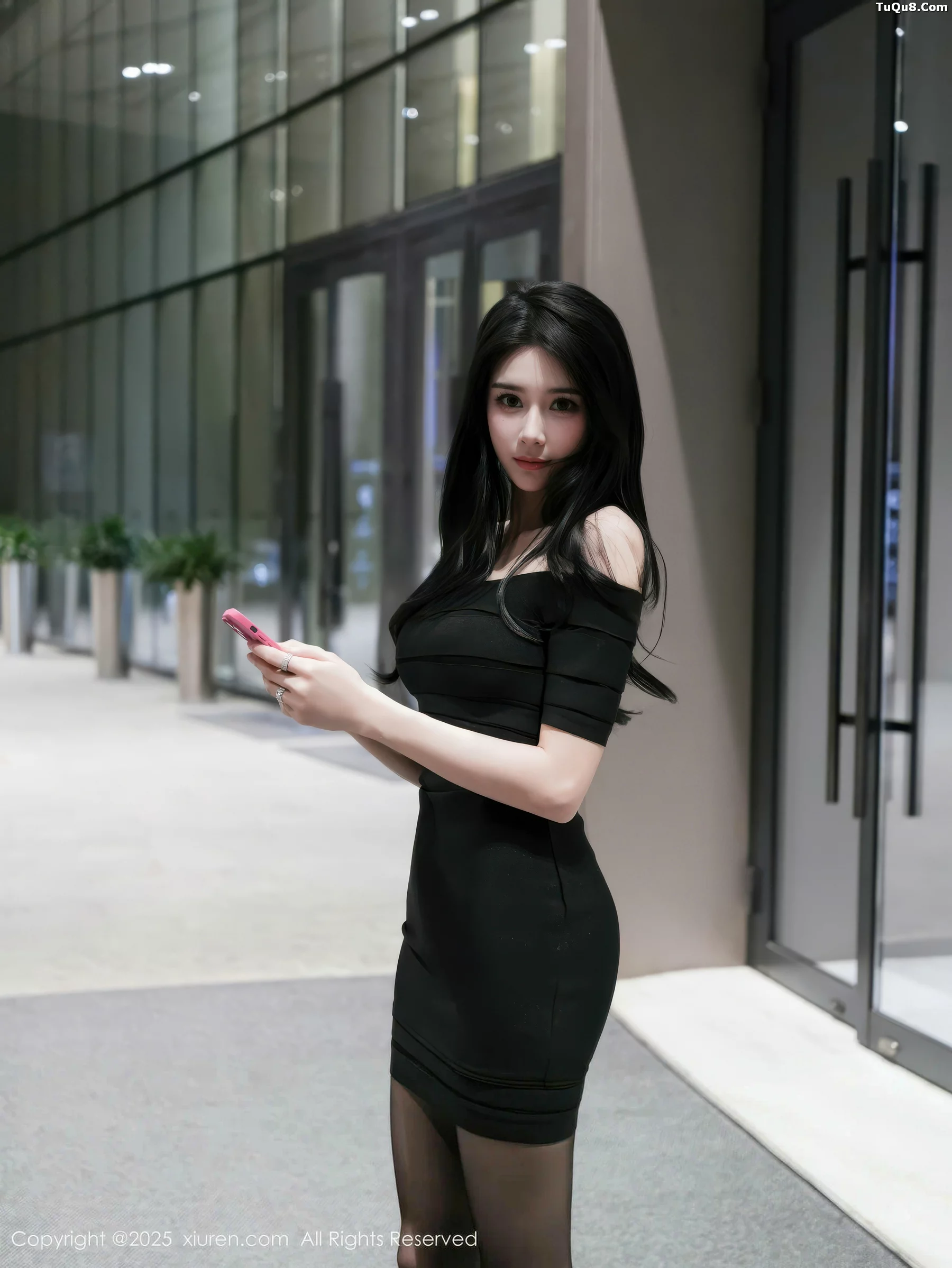 Coconut Milk Sticky Rice Maiden Sexy Black One-Piece Mini Dress with Ultra-Thin Black Stockings Showcasing Beautiful Legs Superb Photoshoot 53P 2