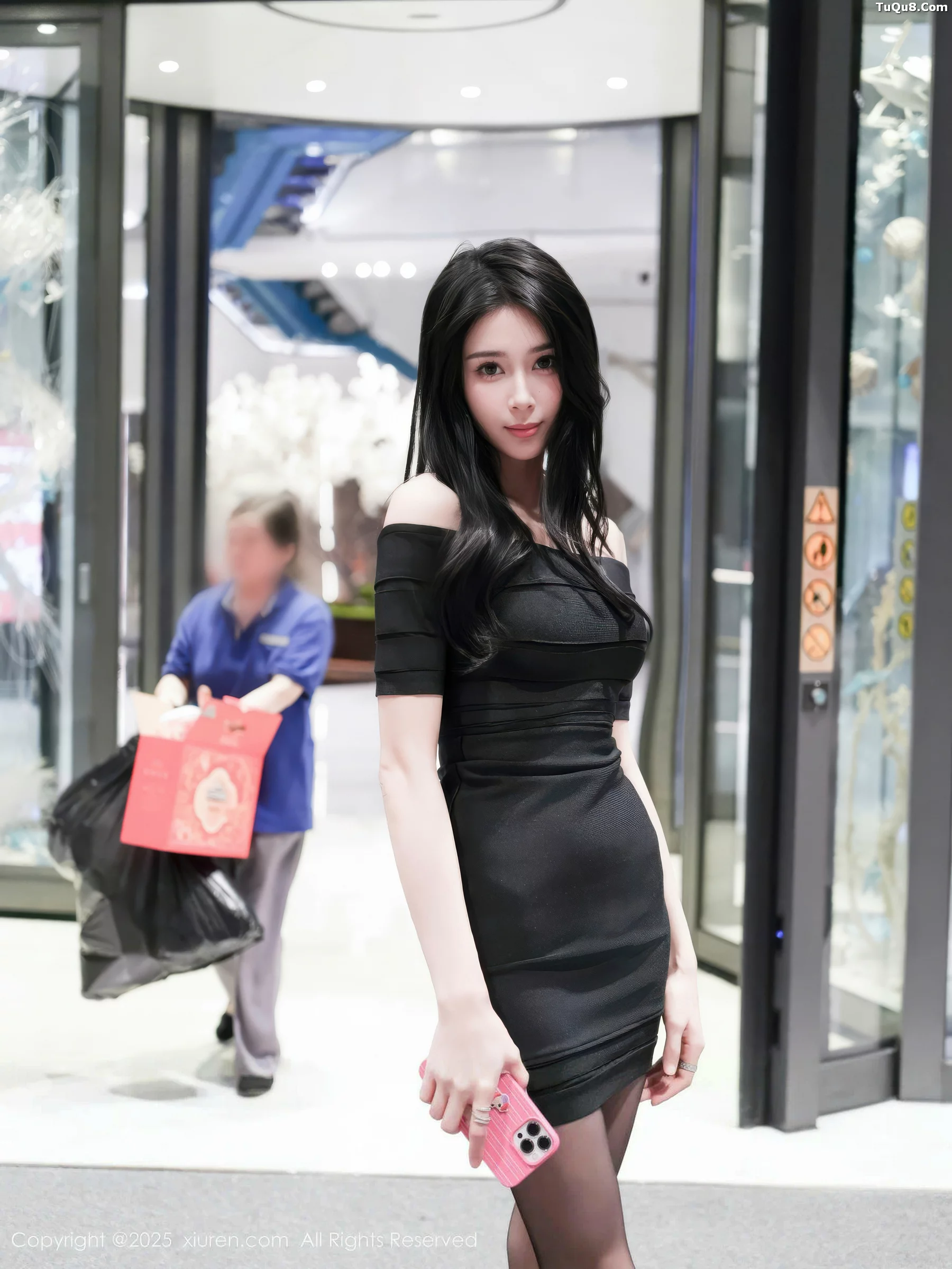Coconut Milk Sticky Rice Maiden Sexy Black One-Piece Mini Dress with Ultra-Thin Black Stockings Showcasing Beautiful Legs Superb Photoshoot 53P 3