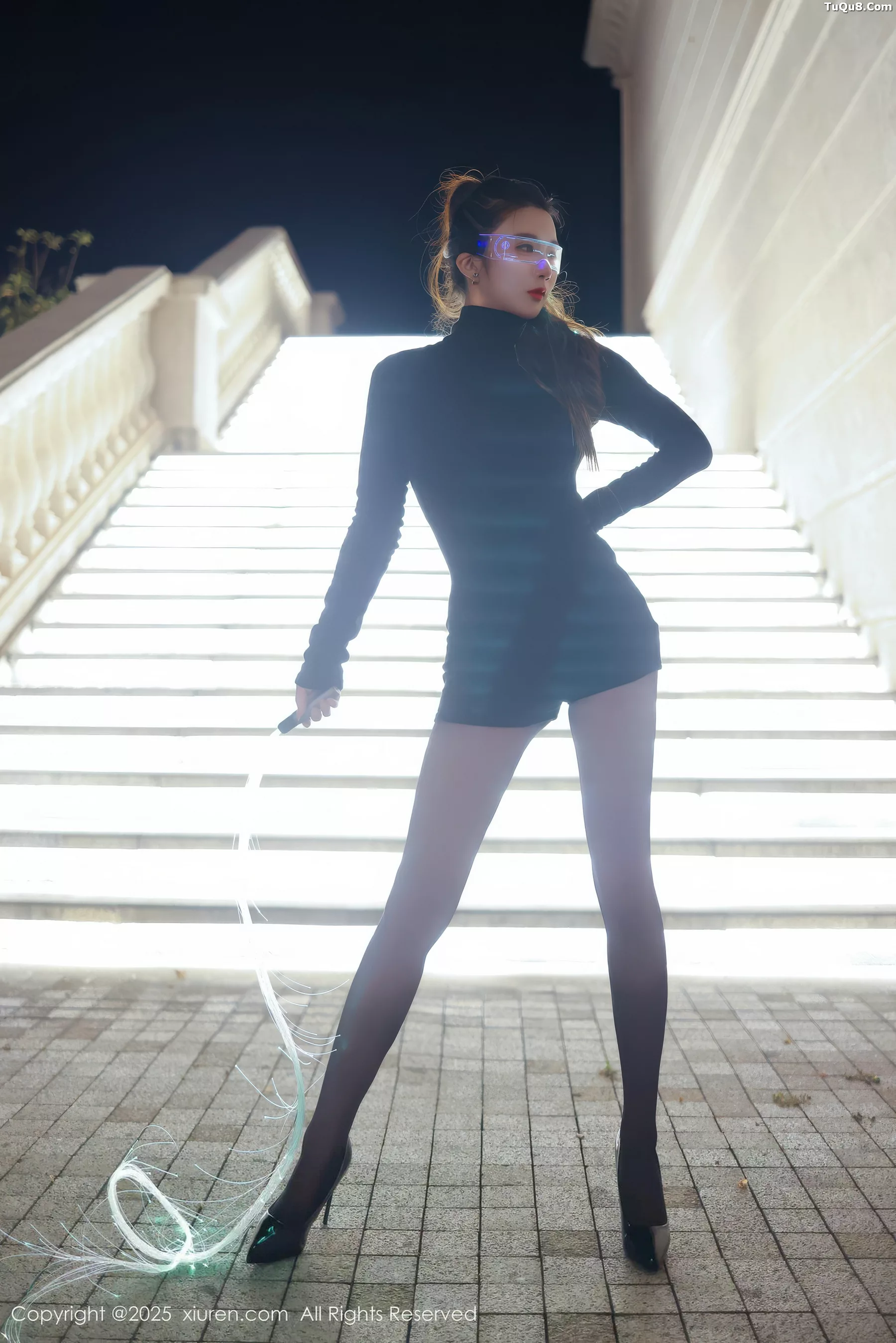 Little plump kitty sexy black one-piece mini skirt with ultra-thin black stockings, showcasing a beautiful figure photo set 73P 6