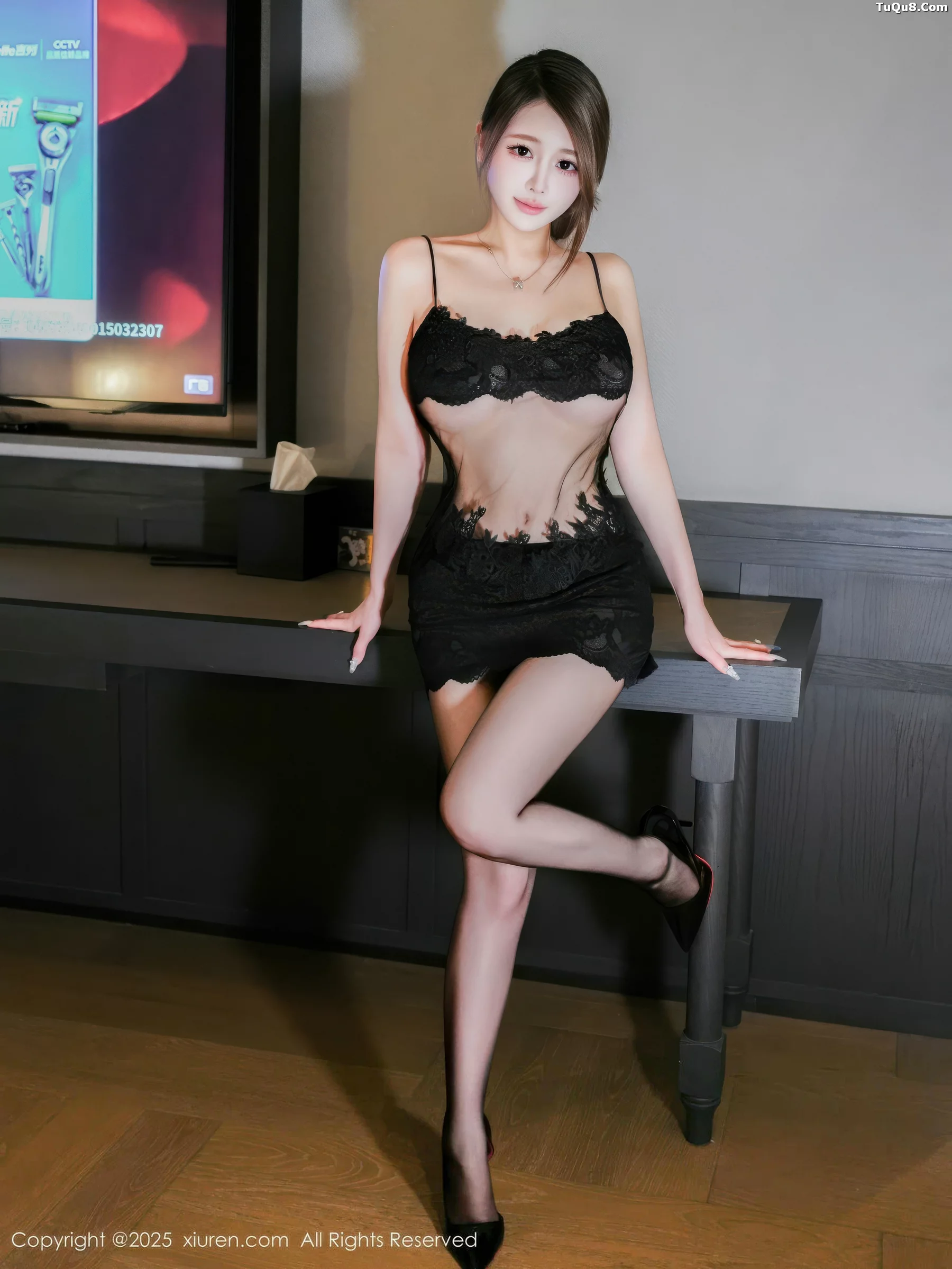 Tian Ni Sexy Black Lingerie with Ultra-thin Black Stockings Showcasing Voluptuous Figure Charming Absolutely Beautiful Photoshoot 70P 3