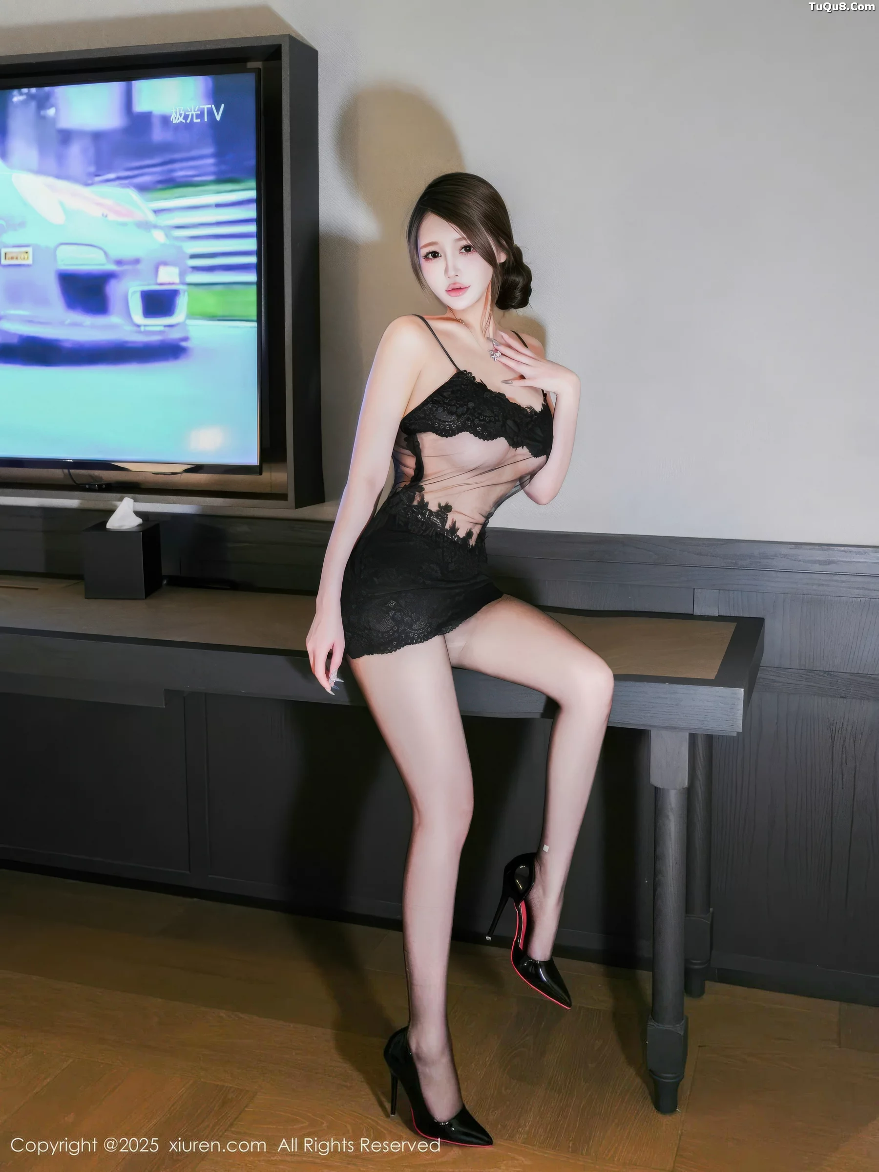 Tian Ni Sexy Black Lingerie with Ultra-thin Black Stockings Showcasing Voluptuous Figure Charming Absolutely Beautiful Photoshoot 70P 5