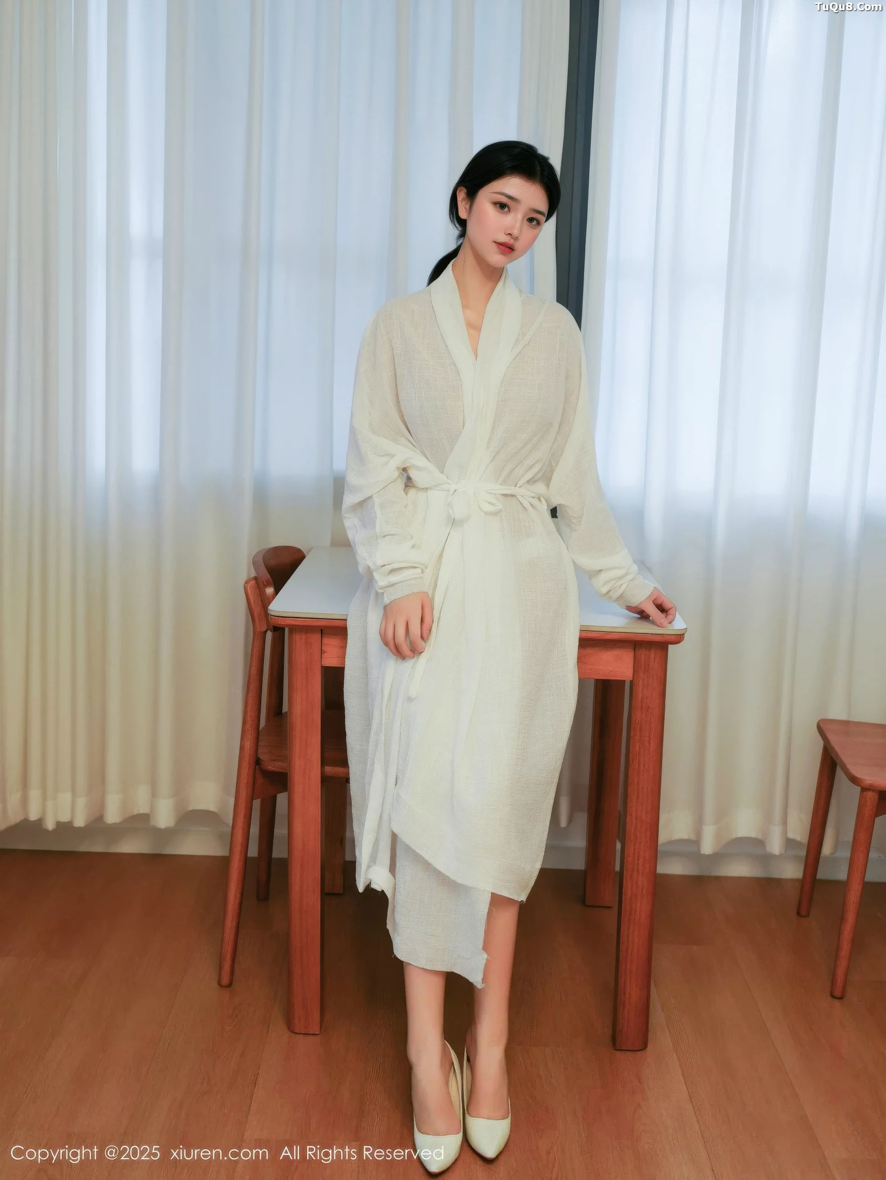 Lín Yuèxī'ér sexy white long bathrobe paired with white high heels showing off beautiful legs seductive stunning photo set 53P 2