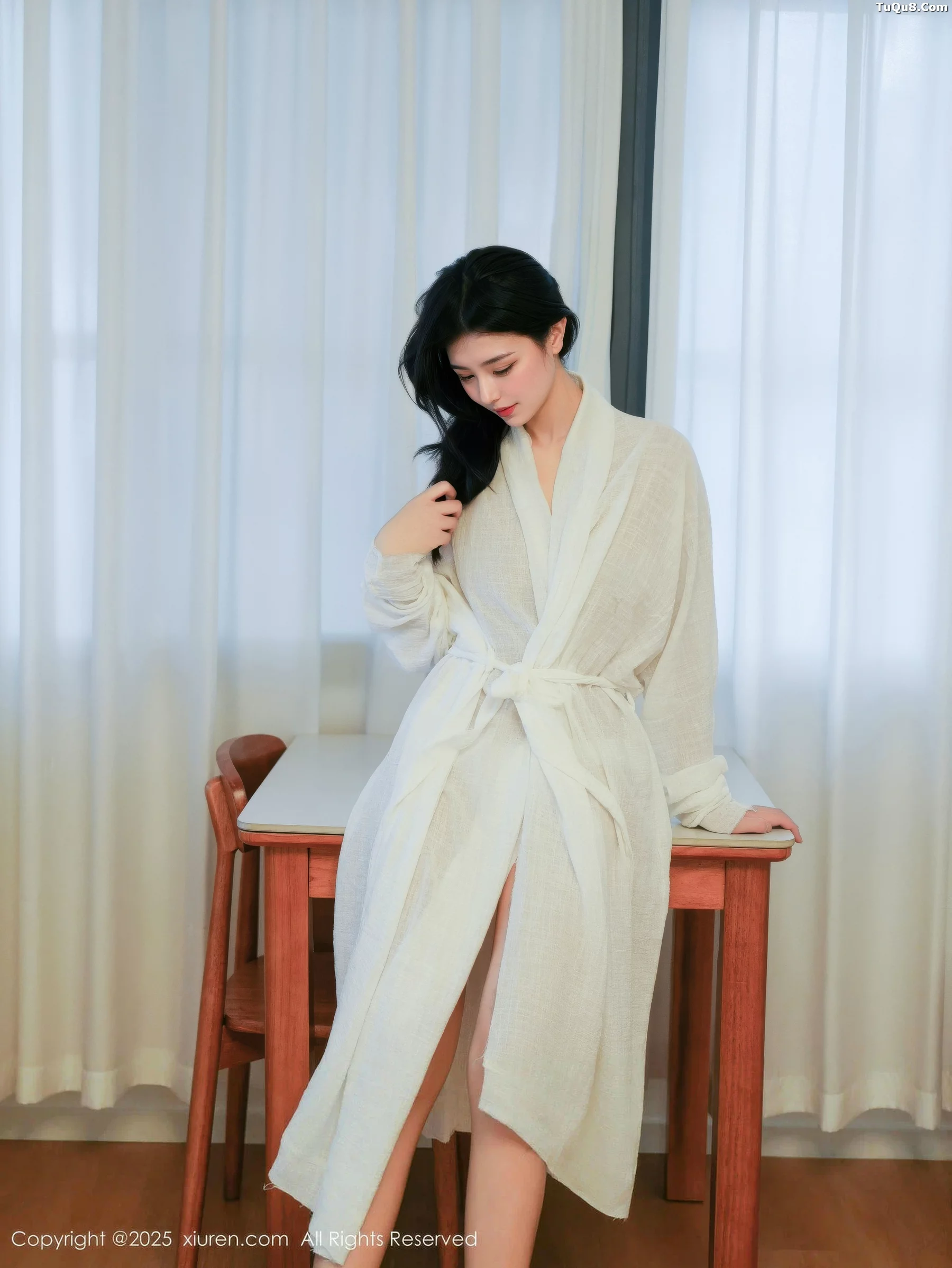 Lín Yuèxī'ér sexy white long bathrobe paired with white high heels showing off beautiful legs seductive stunning photo set 53P 6