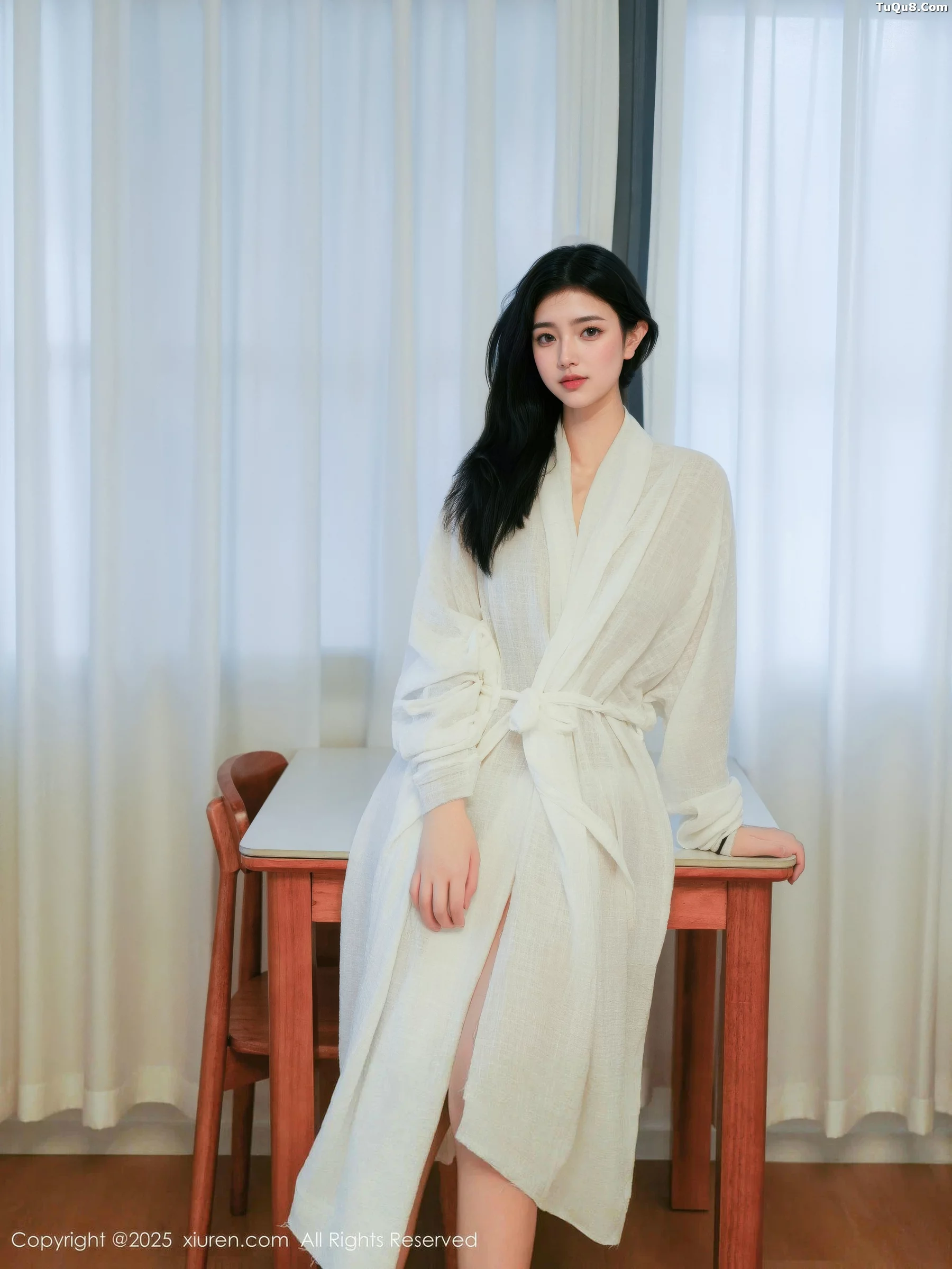 Lín Yuèxī'ér sexy white long bathrobe paired with white high heels showing off beautiful legs seductive stunning photo set 53P 7