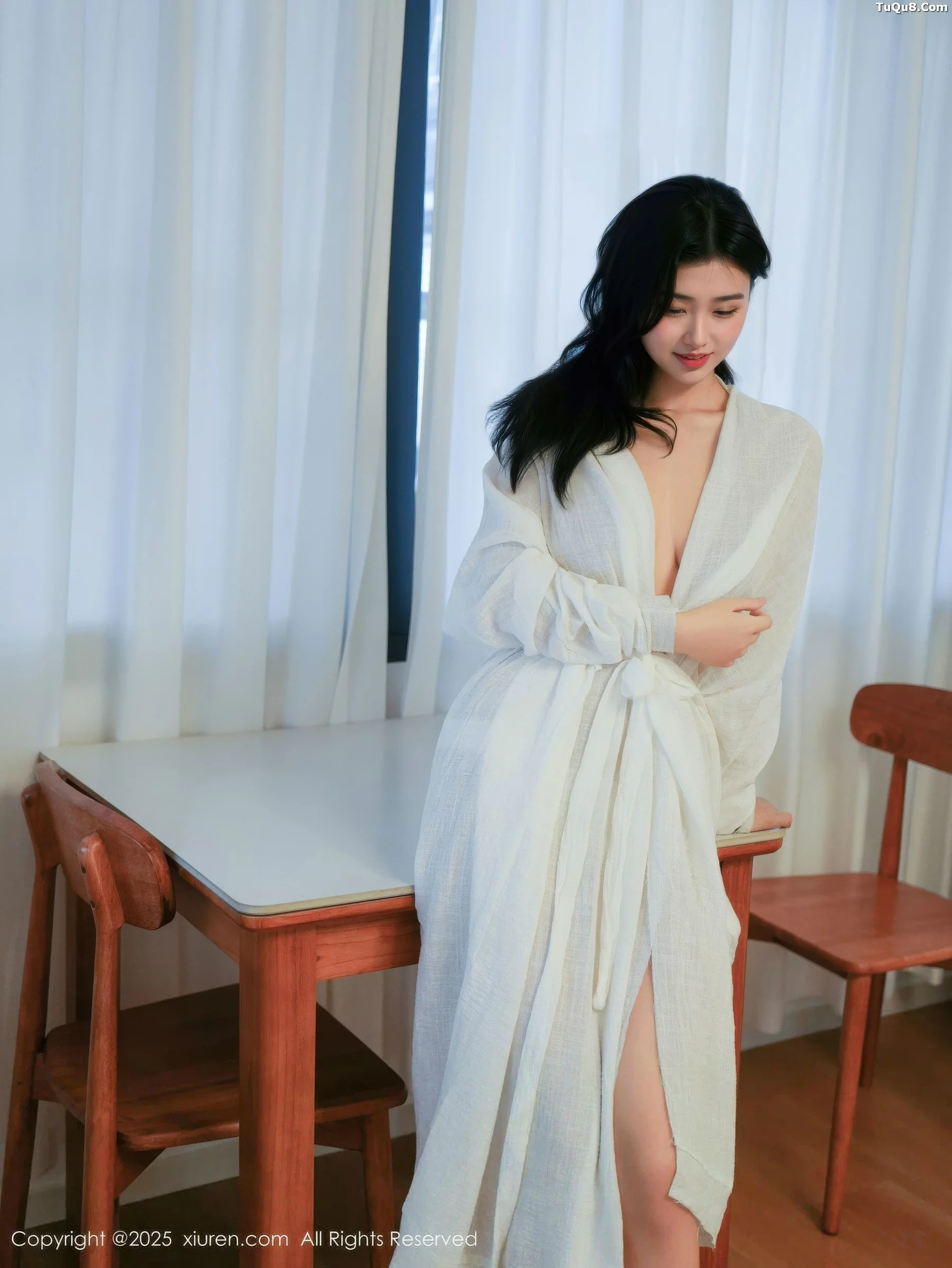 Lín Yuèxī'ér sexy white long bathrobe paired with white high heels showing off beautiful legs seductive stunning photo set 53P 9