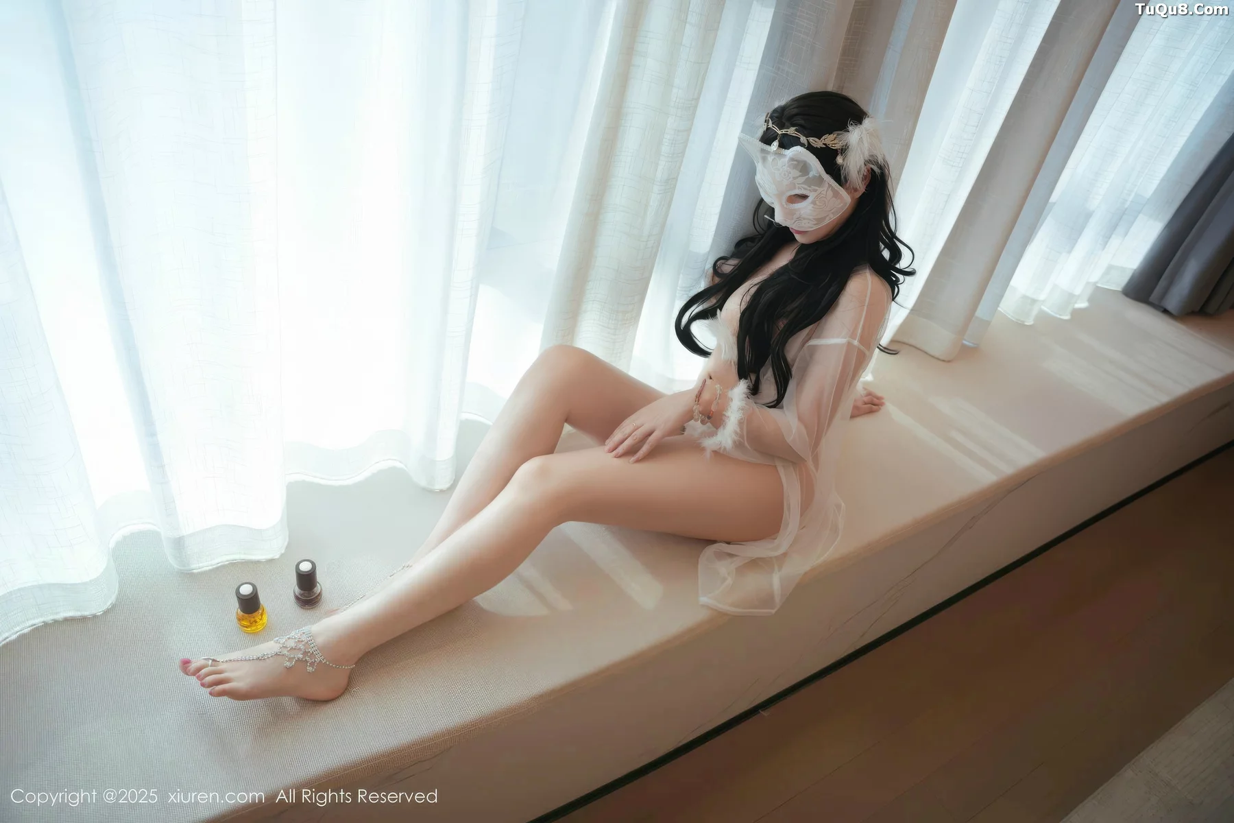 Soft and sensual white gauze revealing lingerie showing graceful figure, hot, absolutely beautiful photo set 63P 8