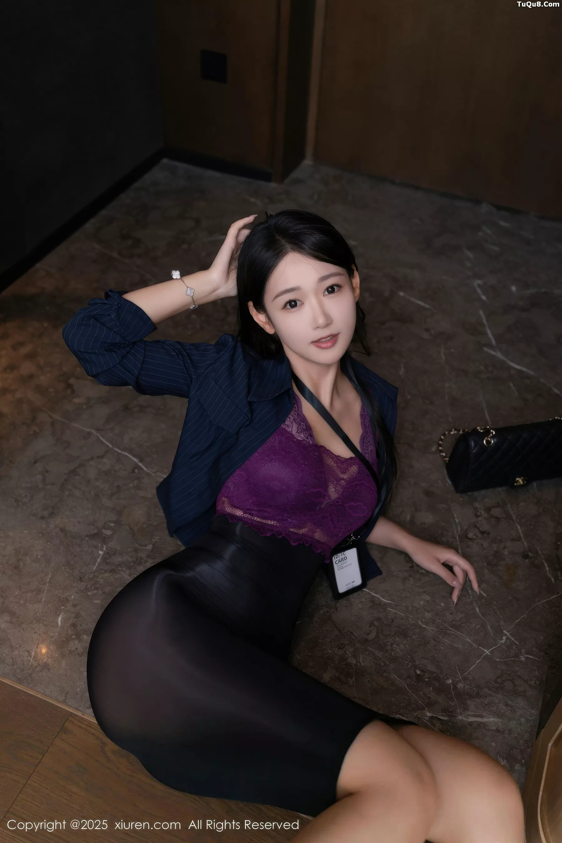 Tang Anqi Sexy Purple Lingerie and Sheer Black Stocking Skirt Displaying Graceful Figure Captivating Gorgeous Photoshoot 77P 9