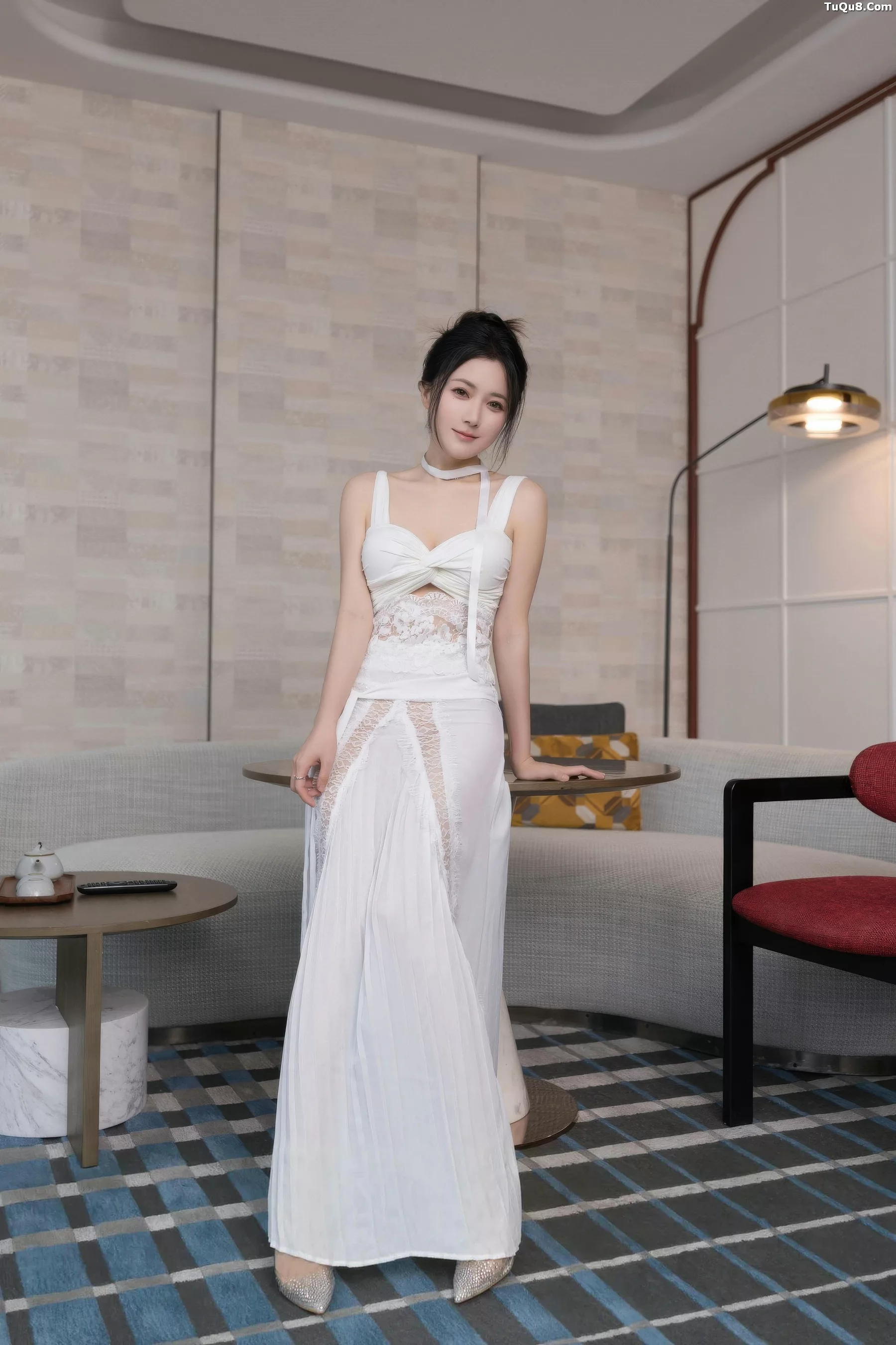 Caviar Fish Sexy White Long Dress with Ultra-Thin Seamless Look Showing Graceful Figure Beautiful Photoshoot 76P 2