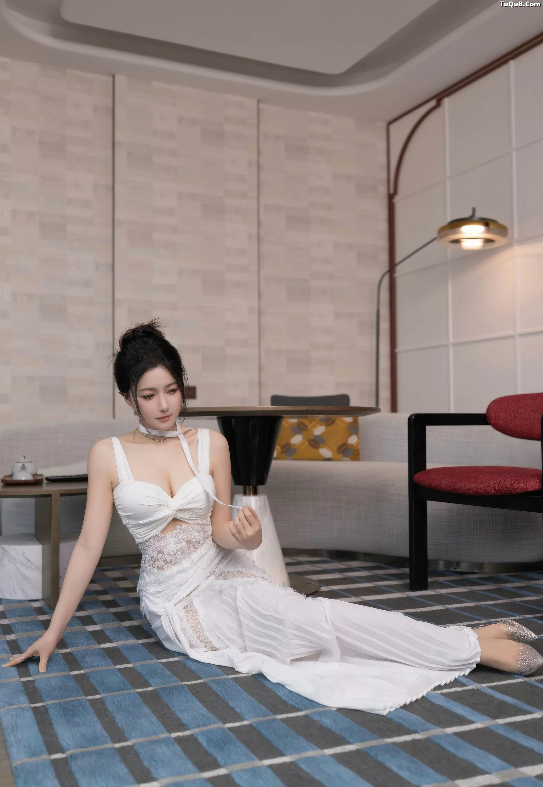 Caviar Fish Sexy White Long Dress with Ultra-Thin Seamless Look Showing Graceful Figure Beautiful Photoshoot 76P 7