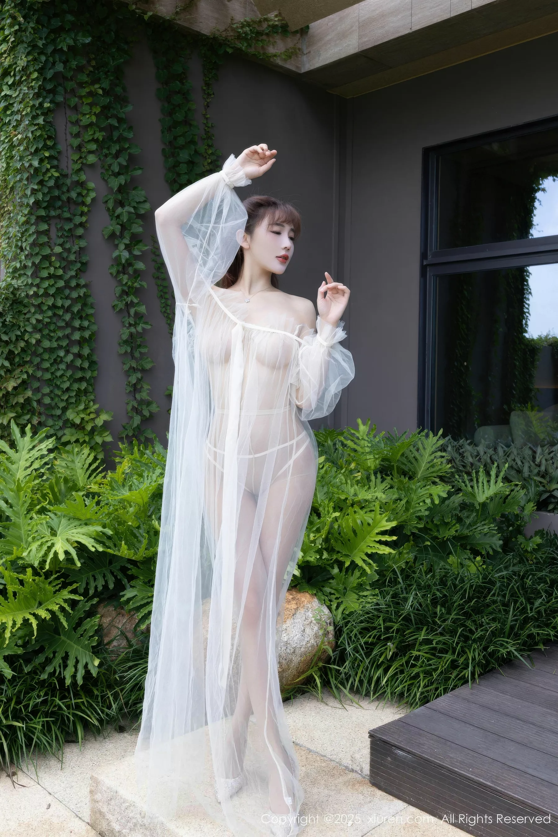 Lu Xuanxuan Sexy Sheer White Gauze Paired with Ultra-Thin Flesh Silk Showing Beautiful Figure, Hot Gorgeous Photos 70P 4